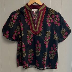 NWT Black Floral Entro Blouse Shirt Top Large New with Tags